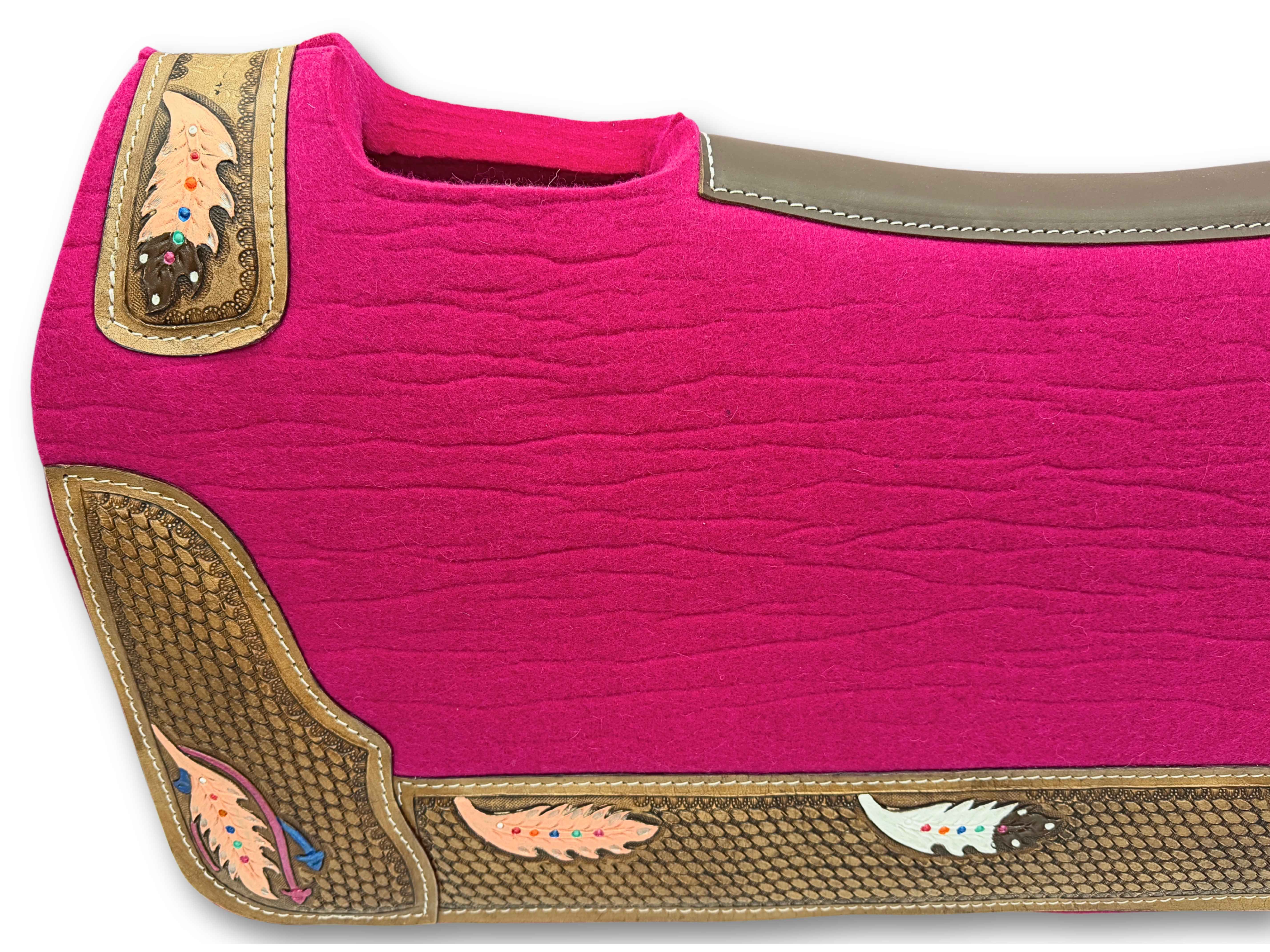 Wollfilz Westernpad Pink - Anatomisches Sattelpad mit Lederbesatz (78x80 cm)