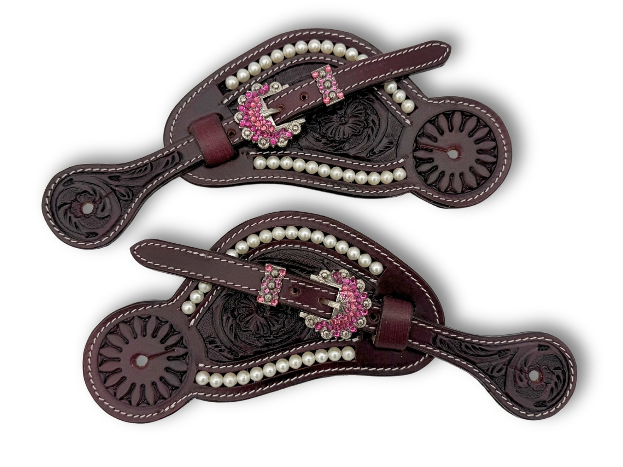 Sporenriemen burgundy/pink mit Perlen