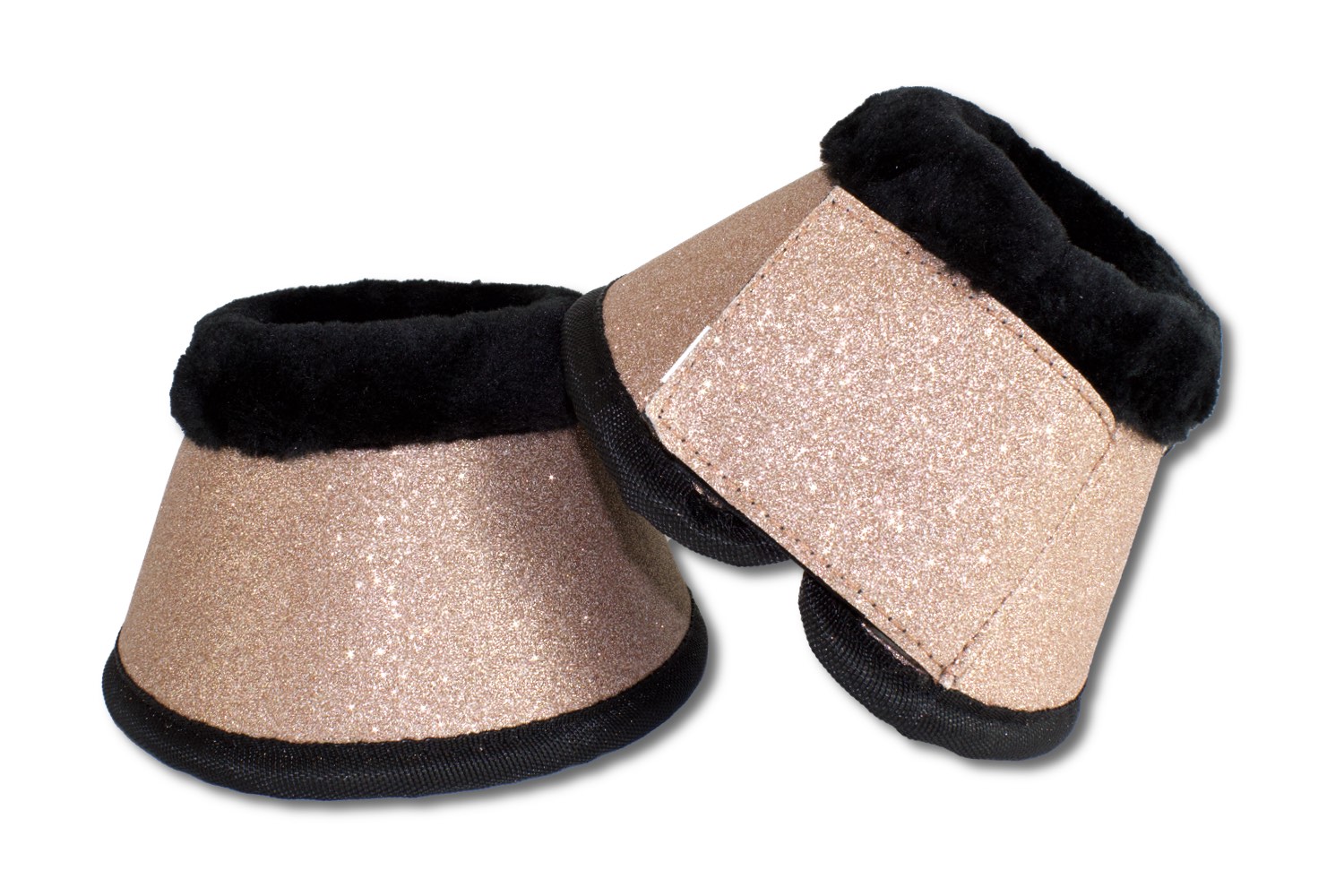 hufglocken-glitzer-rose Glitzer Hufglocken mit Fellrand, rosegold, Springglocken