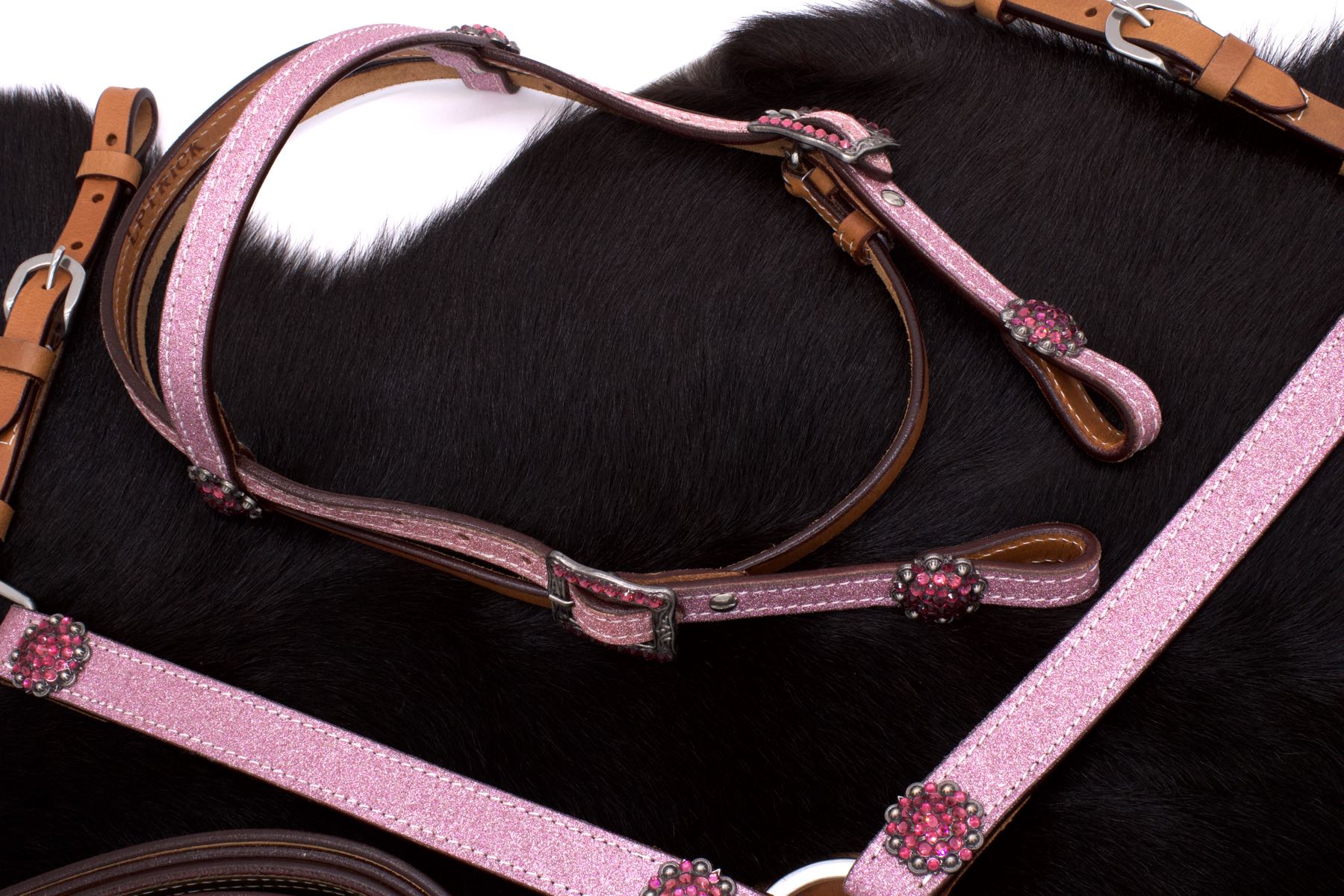 Pony Glitzer Westernset, Kopfstück und Vorderzeug, pink, Strass