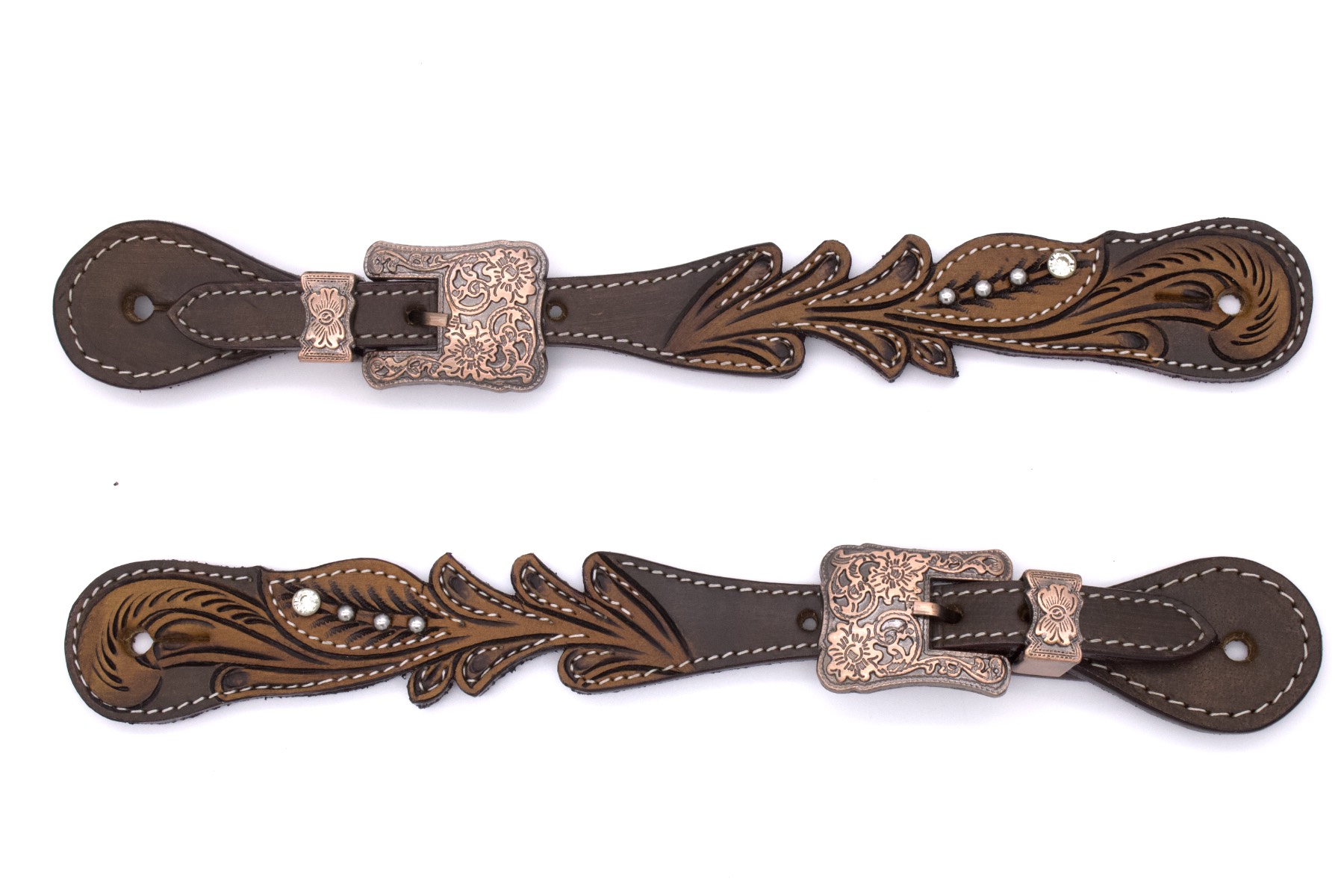 Vintage-Look-Western-Sporenriemen-SW11780 Vintage Western Sporenriemen mit verzierten Schnallen kupferfarben