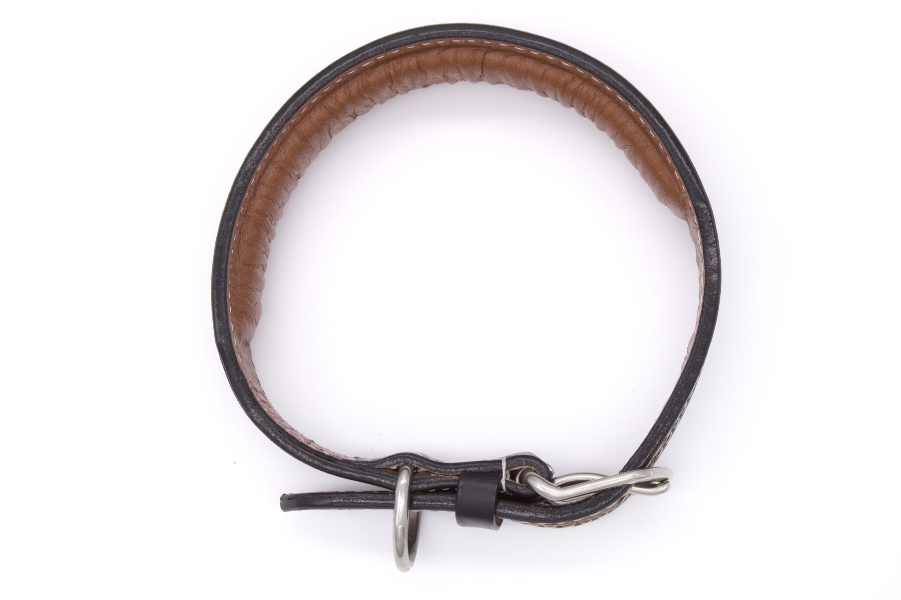 hundehalsband-schwarz-muster-L-det1-SW11772 Hundehalsband aus Echtleder weich unterlegt, schwarz, mit heller Verzierung