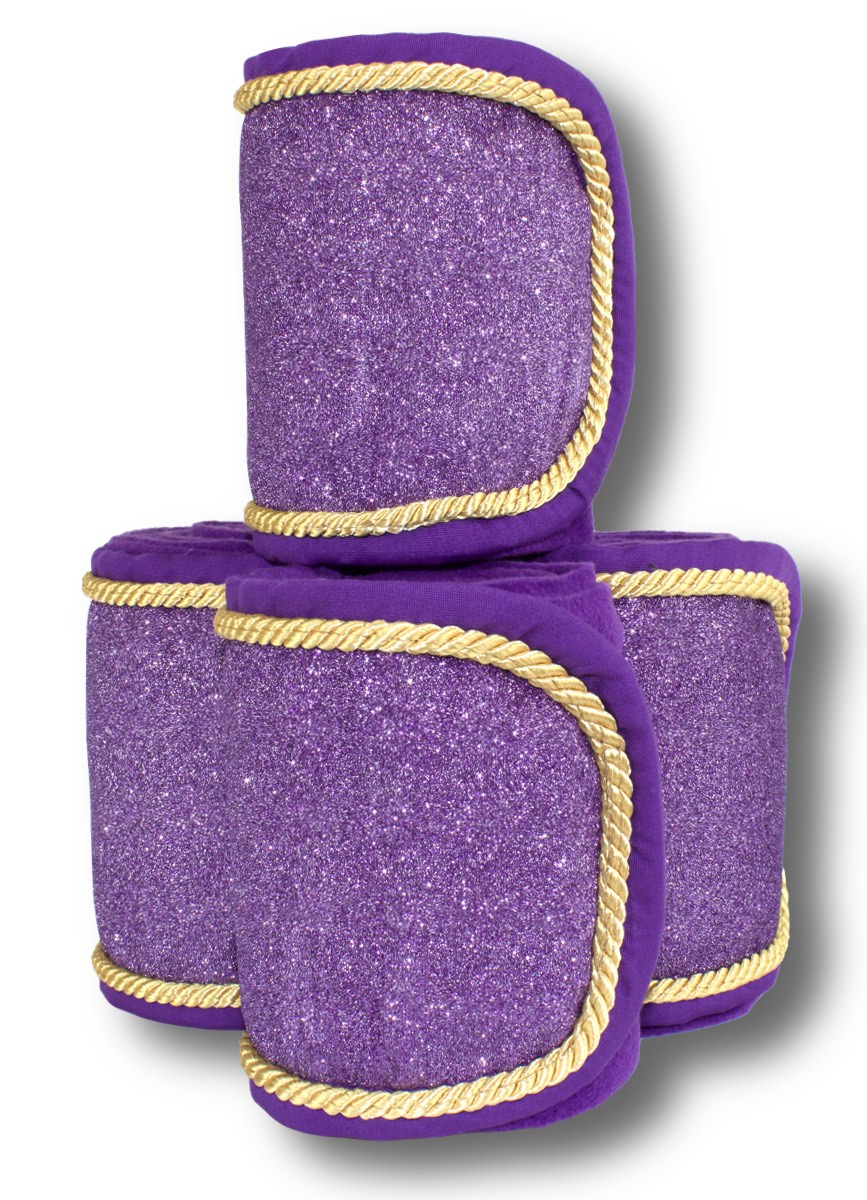 bandagen-glitzer-lila-goldcordel Fleecebandagen 4-er Set, dark purple Glitzer