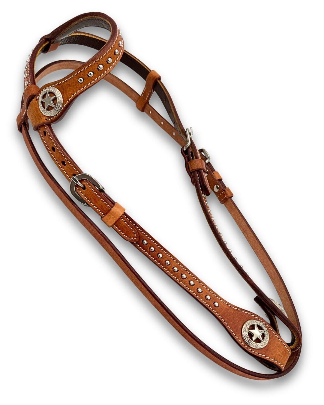 Einohr Westerntrense, Kopfstück mit Star-Conchos und Nieten, braun