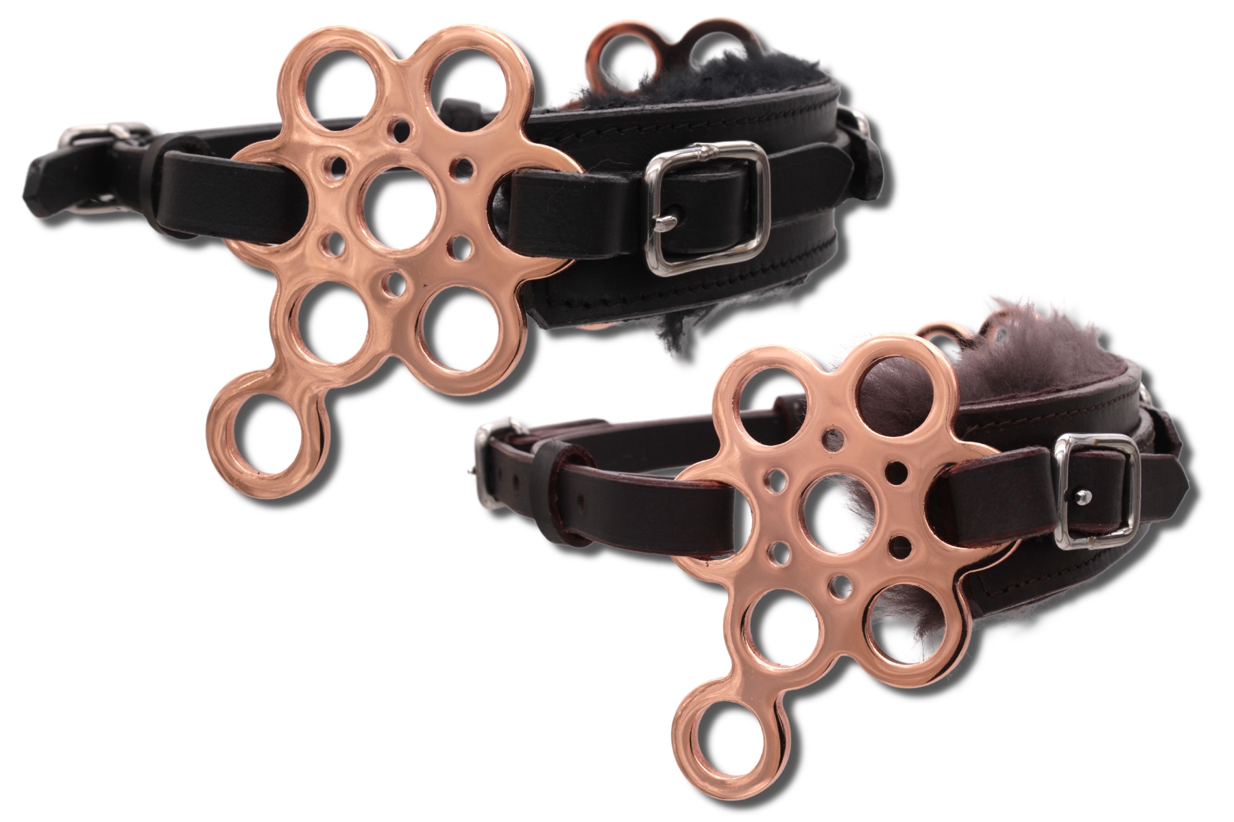 Hackamore Flower rosegold mit Lammfell, gebisslose Zäumung Hackamore Flower rosegold mit Lammfell, gebisslose Zäumung