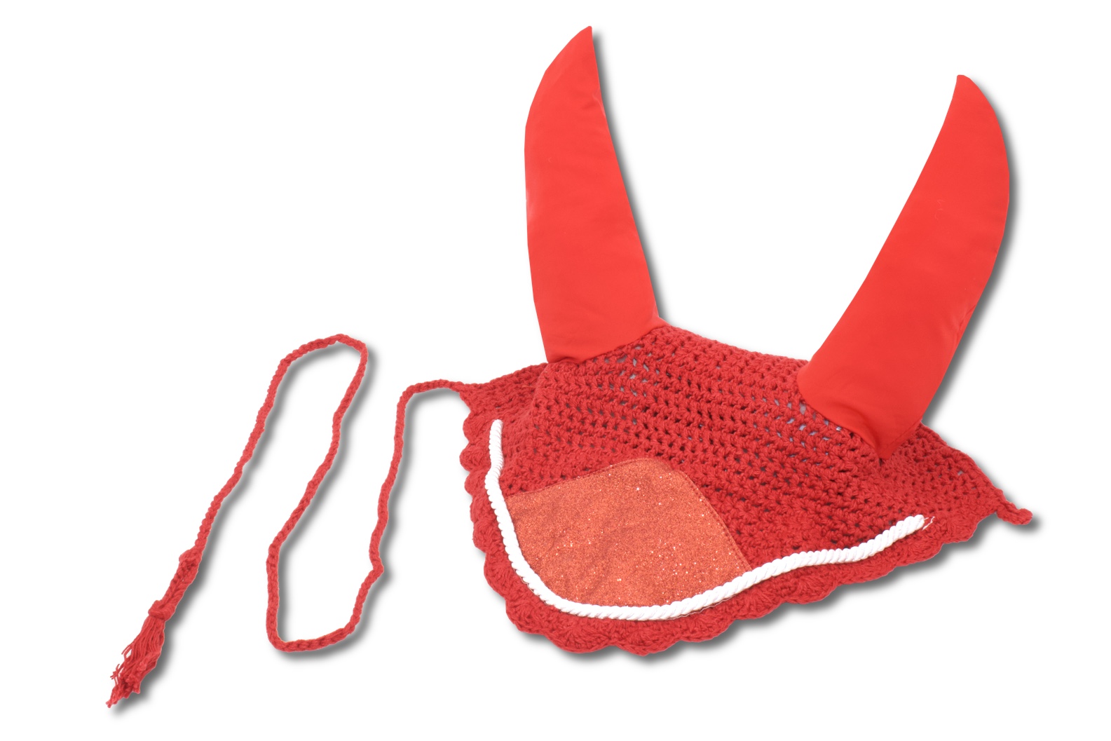fliegenhaube-rot-glitzer Fliegenmütze, Fliegenhaube Glitzer rot, Pferd