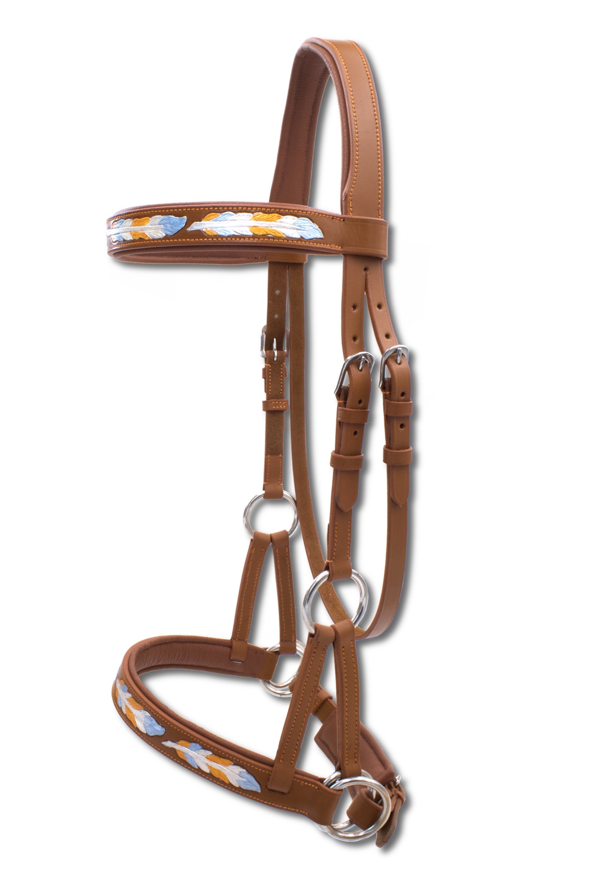 Sidepull super soft, anatomisch, braun, mit Federdesign, gebissloses reiten