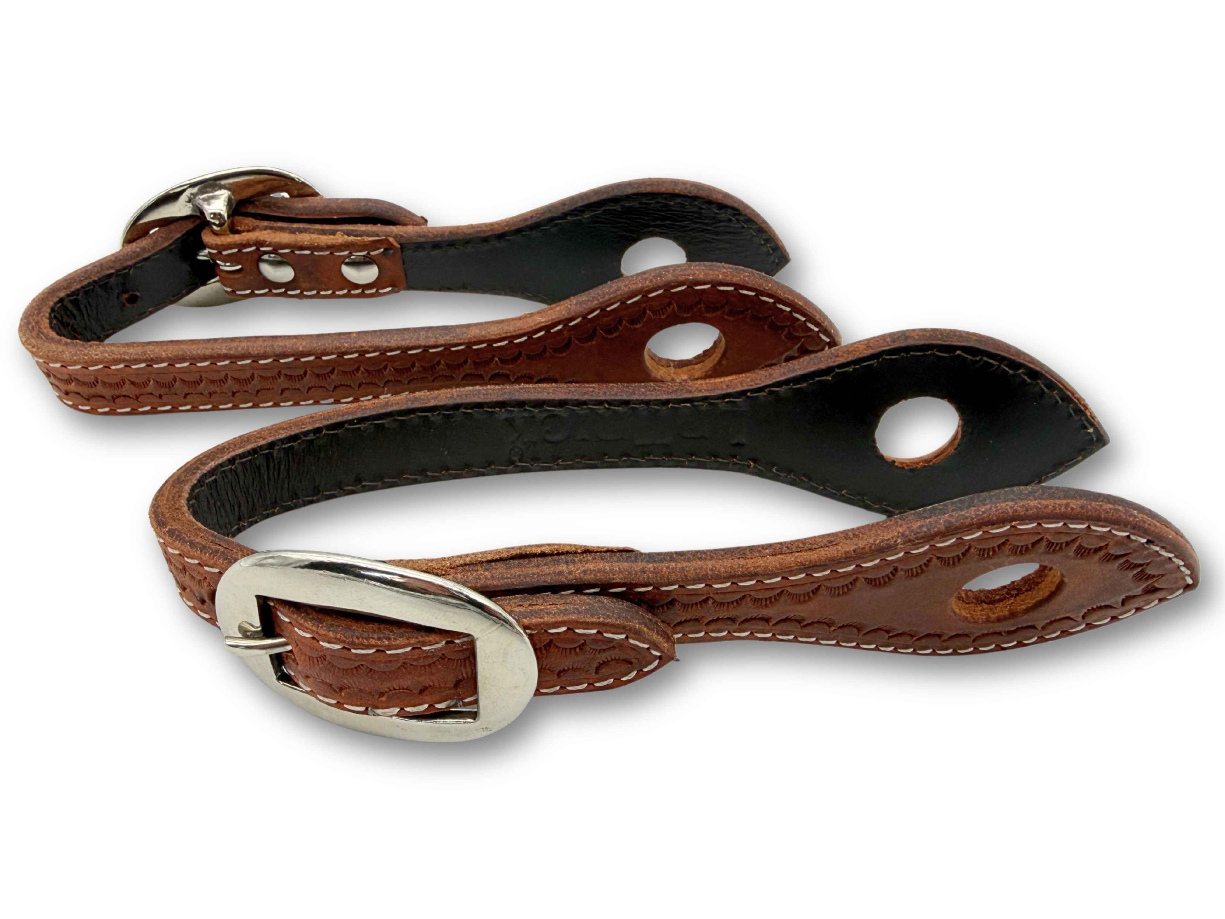 Quick Change Leder Slobber Bars aus amerikanischem Leder mit Punzierung, braun