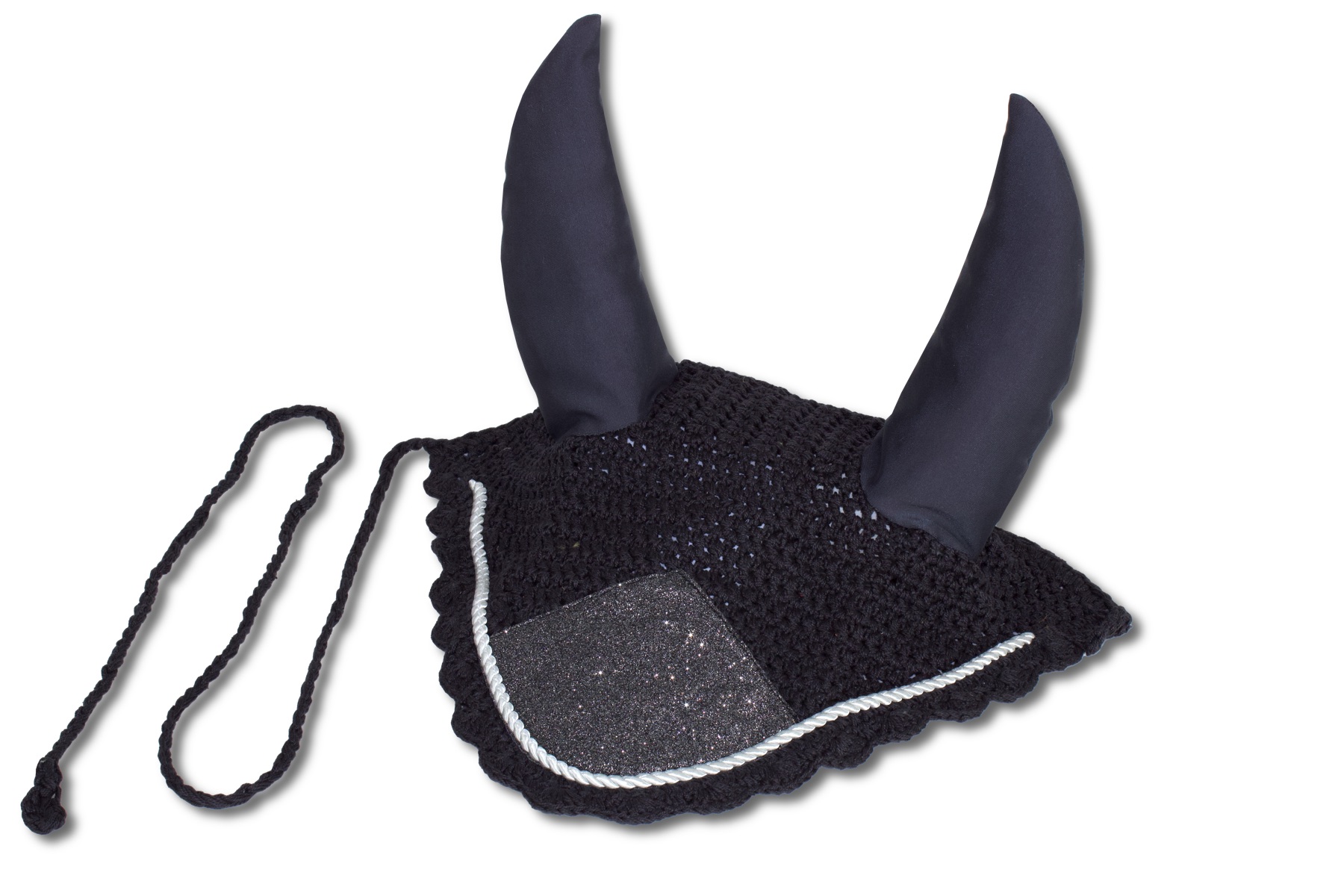 fliegenhaube-anthrazit-f44s Fliegenmütze, Fliegenhaube Glitzer anthrazit