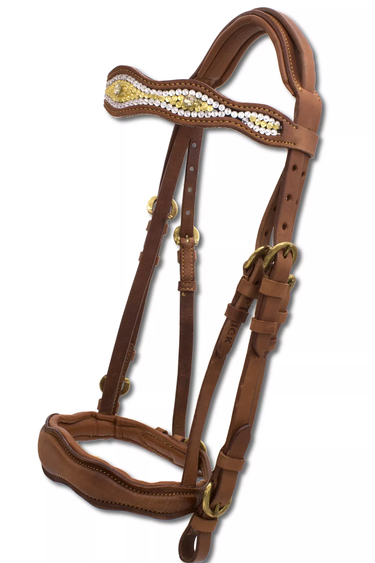 trense-englisch-braun-SW11746 Englisches Reithalfter, sehr weich unterlegte Englischtrense in barockem Stil