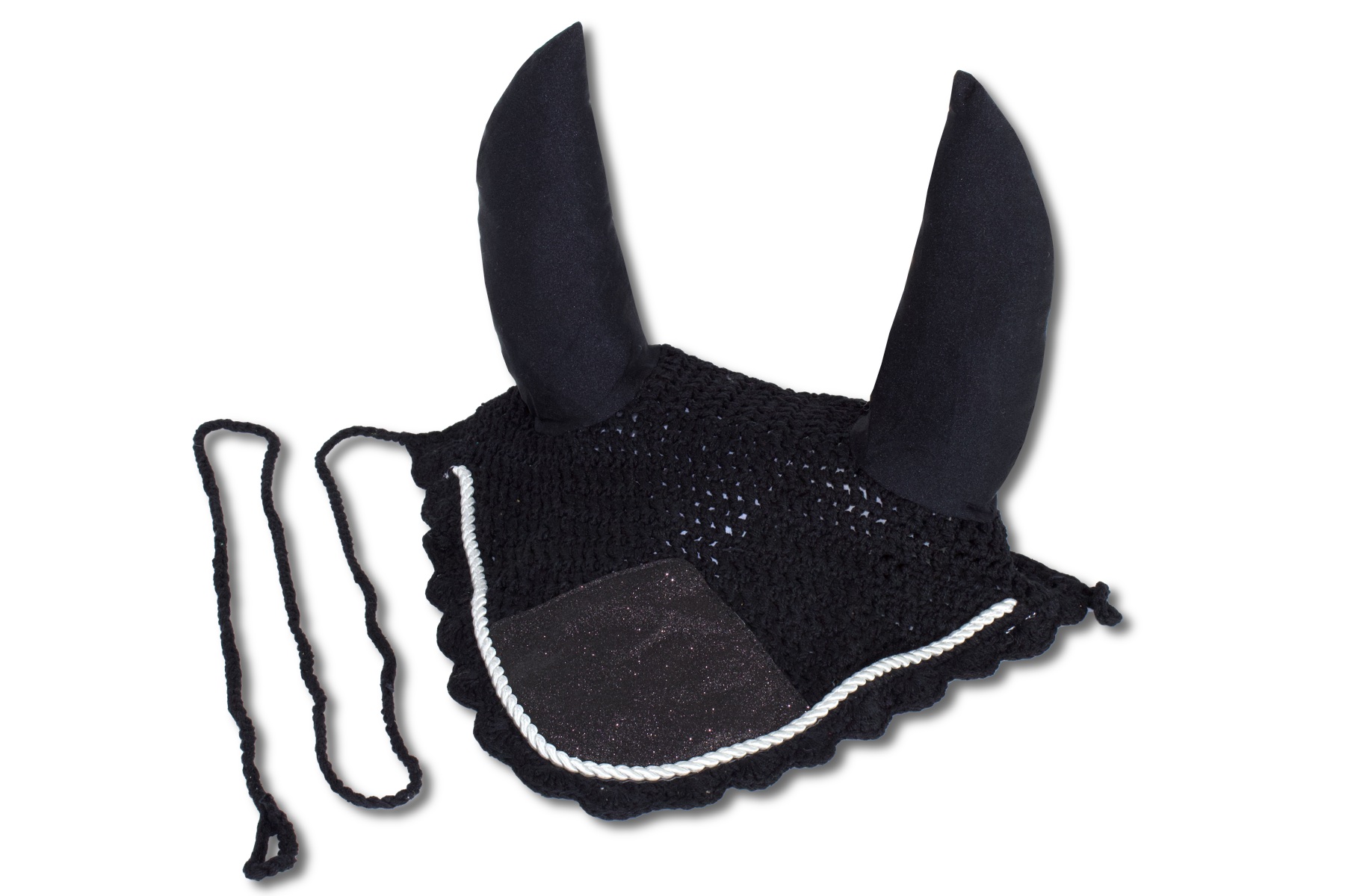 fliegenhaube-schwarz-glitzer-48s Fliegenmütze, Fliegenhaube Glitzer schwarz