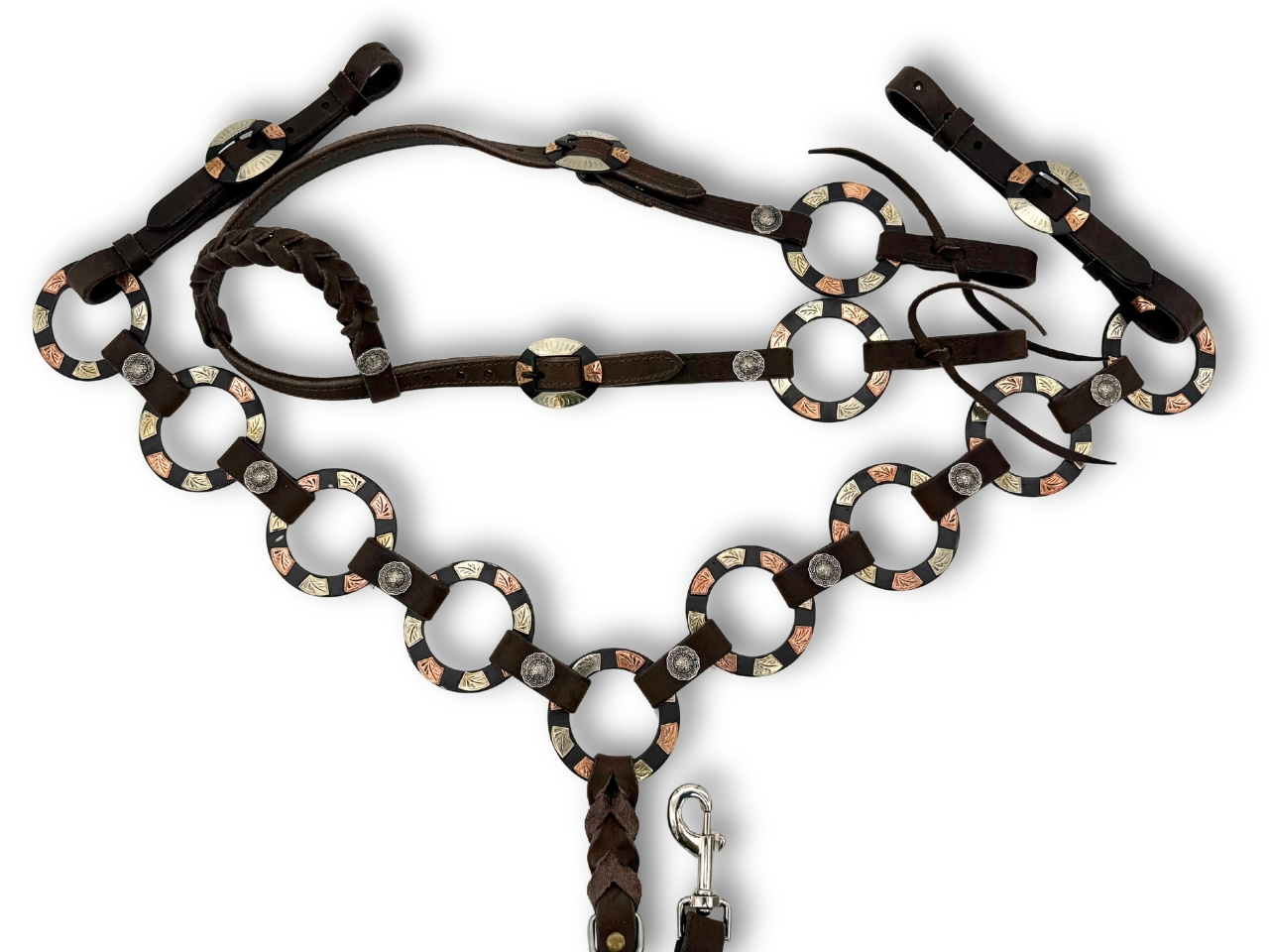 Einohr Westernset dunkelbraun aus Westerntrense und Vorderzeug mit Ringen
