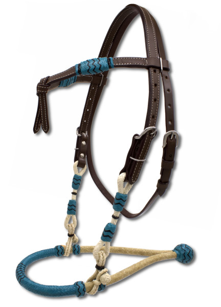 Bosal, Set mit Hanger und türkisen Akzenten aus Rohhaut, geknotetes Stirnband